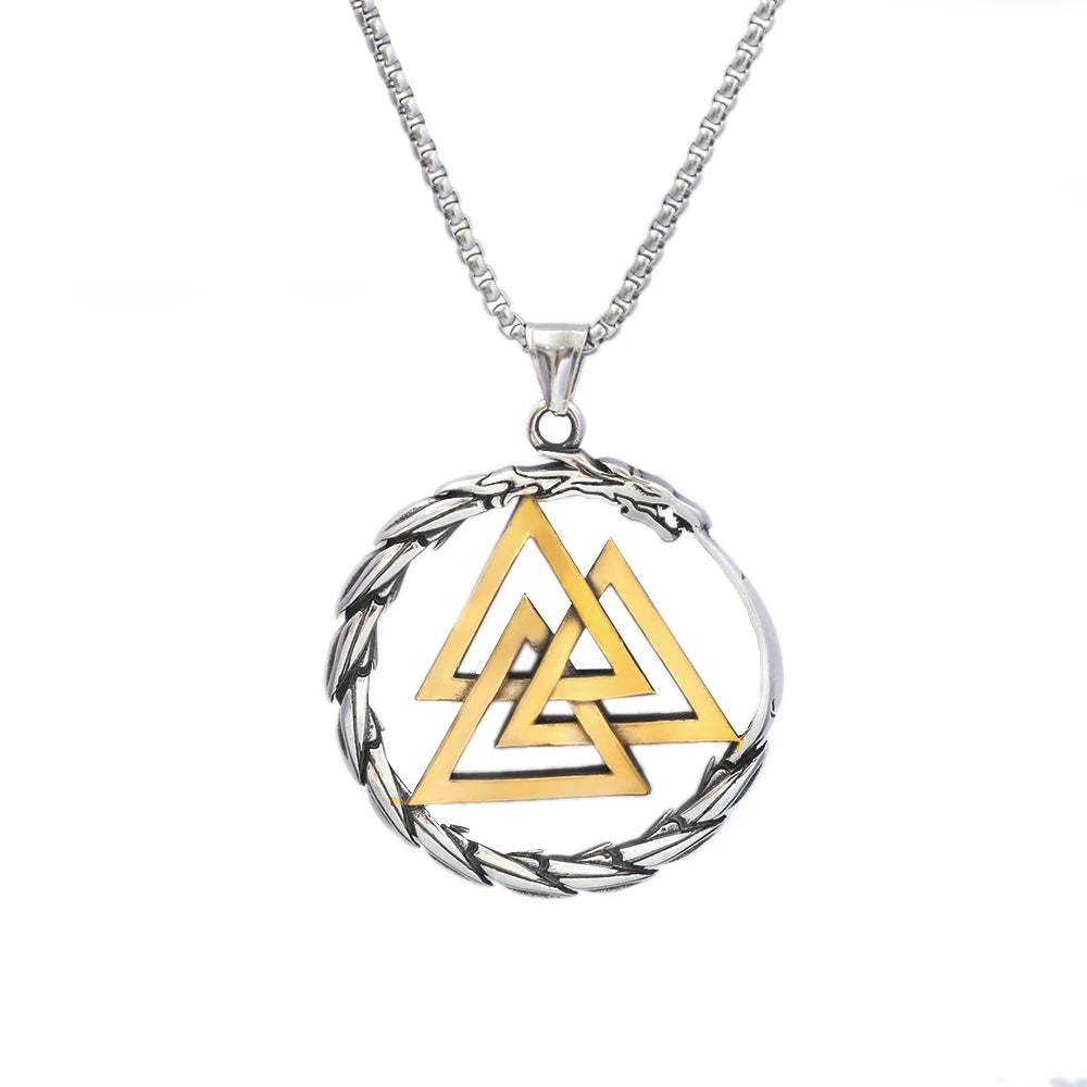 Dragon Valknut Pendant — Stainless Steel