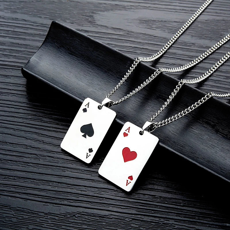 Lucky Ace Playing Card Suit Pendant Necklace — Stainless Steel