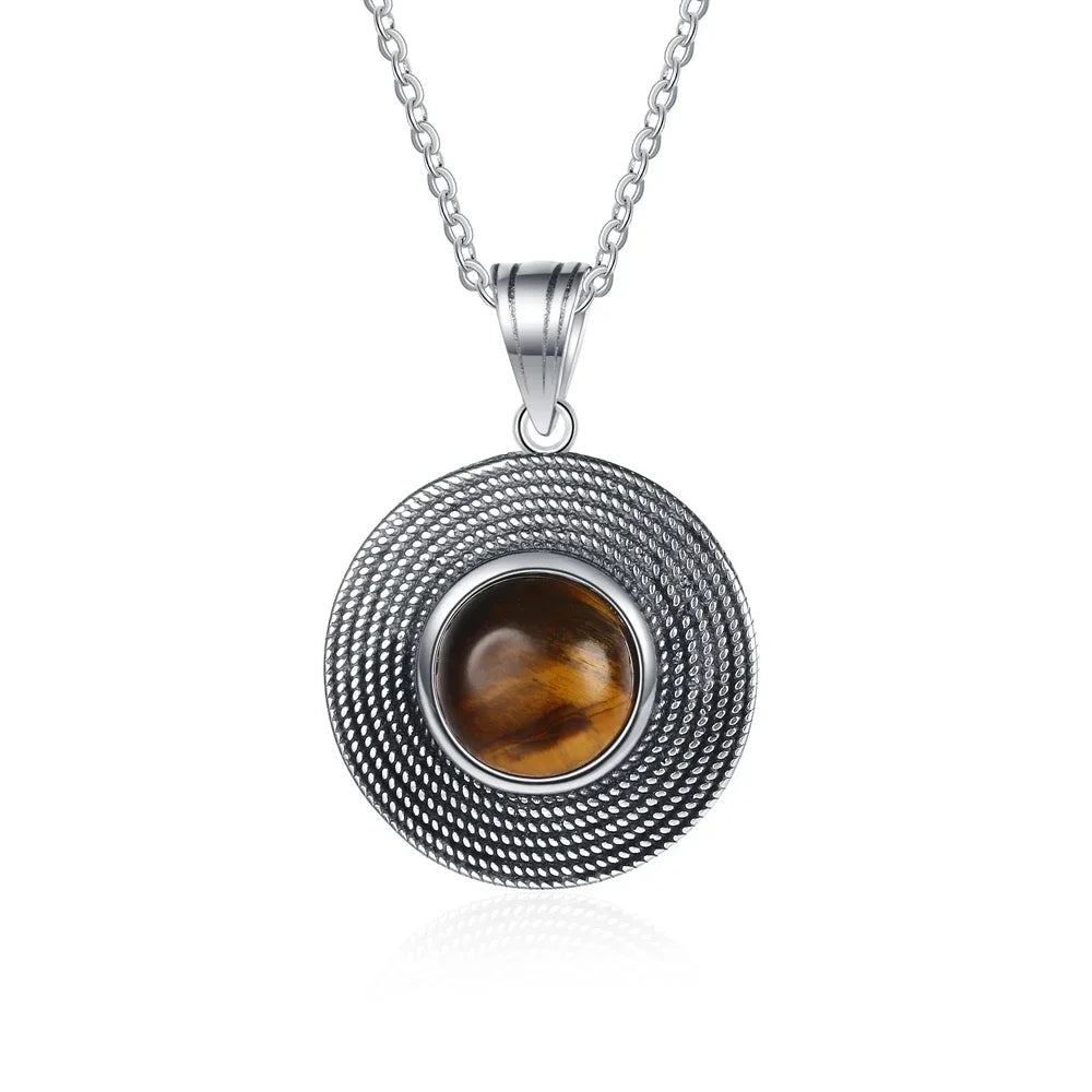 10MM Stone Round Pendant Necklace Silver High Quality Natural Tiger Eye Rhodochrosite Wedding Gift Luxury Jewelry