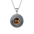 10MM Stone Round Pendant Necklace Silver High Quality Natural Tiger Eye Rhodochrosite Wedding Gift Luxury Jewelry