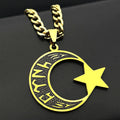 Muslim Islam Black Enamel Moon Star Stainless Steel Pendant Necklace for Women Men Gold Color Hebrew Hip Hop Chain Jewelry Gift