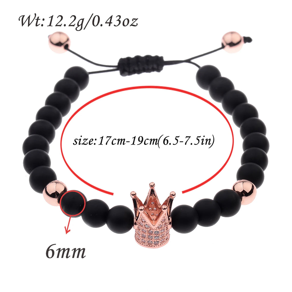 DOUVEI 6mm Pave Zircon Crown Weaving Bracelet Charm Men Black Matte Bracelets For Women Dropshipping ABL007