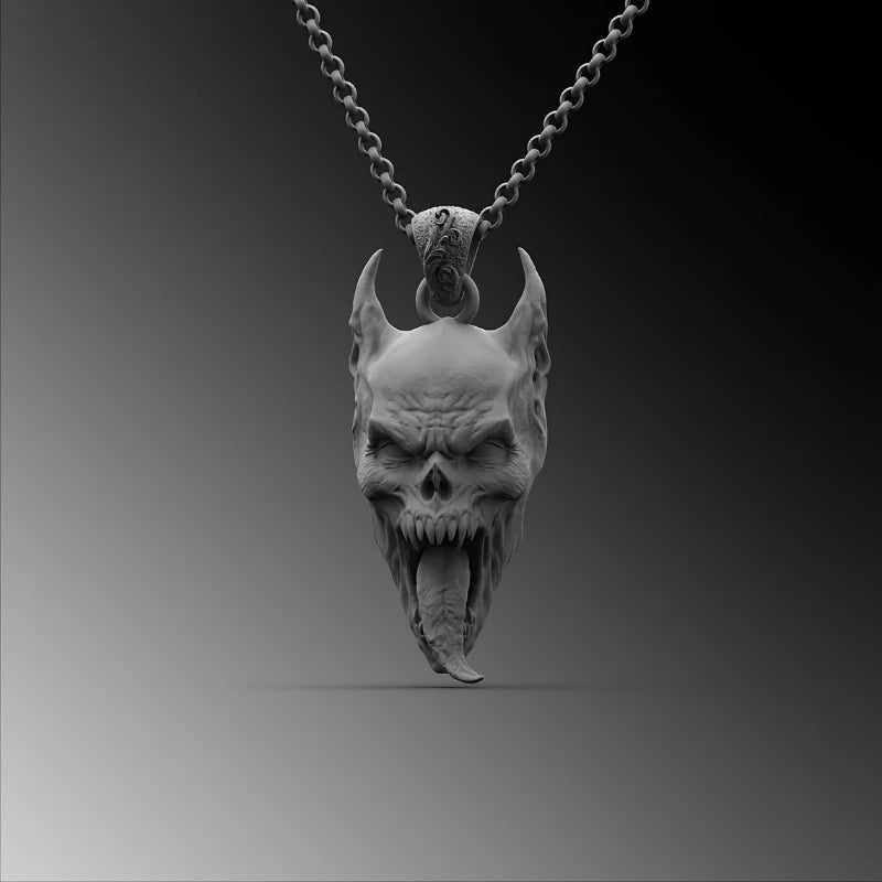 Black Skull Pendant Necklace — Wooden Box