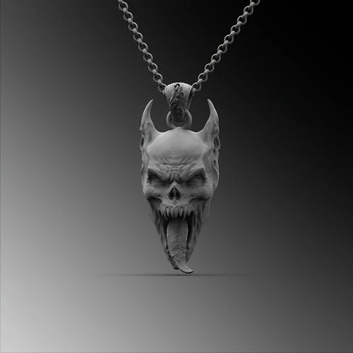 Black Skull Pendant Necklace — Wooden Box