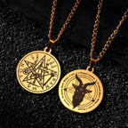 Satan Goat Head Round Stainless Steel Pendant Necklace Vintage Personality Men Pendant Neck Chian Jewelry Fashion Accessories