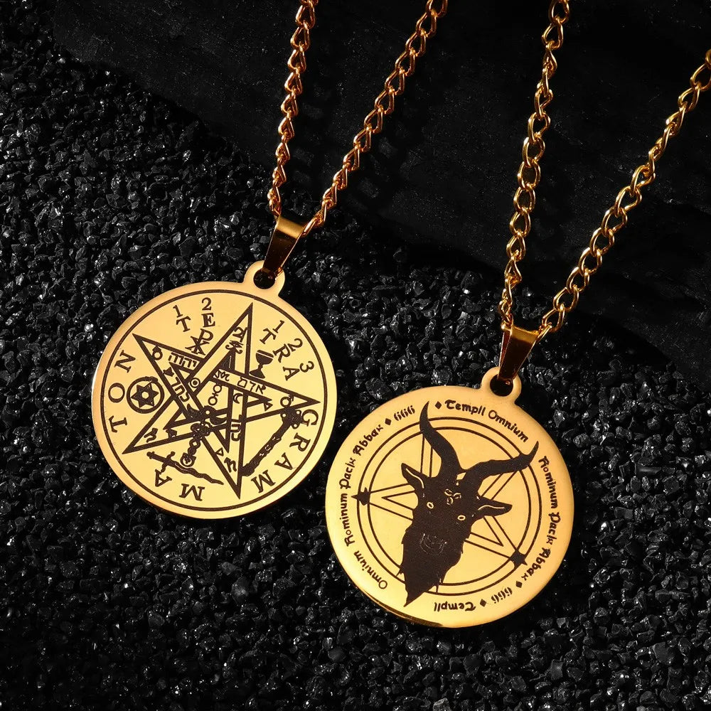 Satan Goat Head Round Stainless Steel Pendant Necklace Vintage Personality Men Pendant Neck Chian Jewelry Fashion Accessories