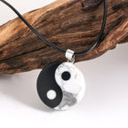 Black White Natural Obsidian Pendant Necklaces Taoism Charms Yin Yang Tai Chi Semi-precious Stone Round Bagua Jewelry