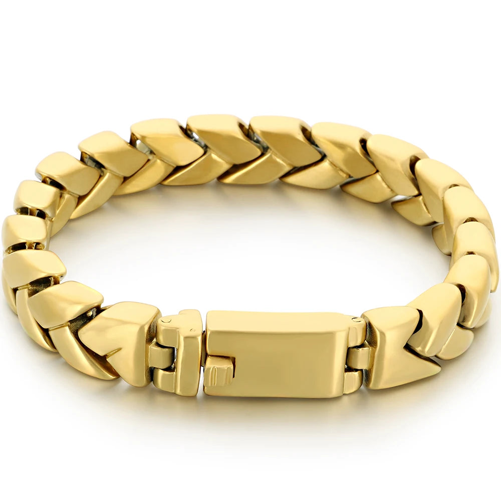 Matte Brushed Stainless Steel Bracelet for Man 11MM Wide Cuban Link Chain Bracelets Waterproof Gold/Silver Color