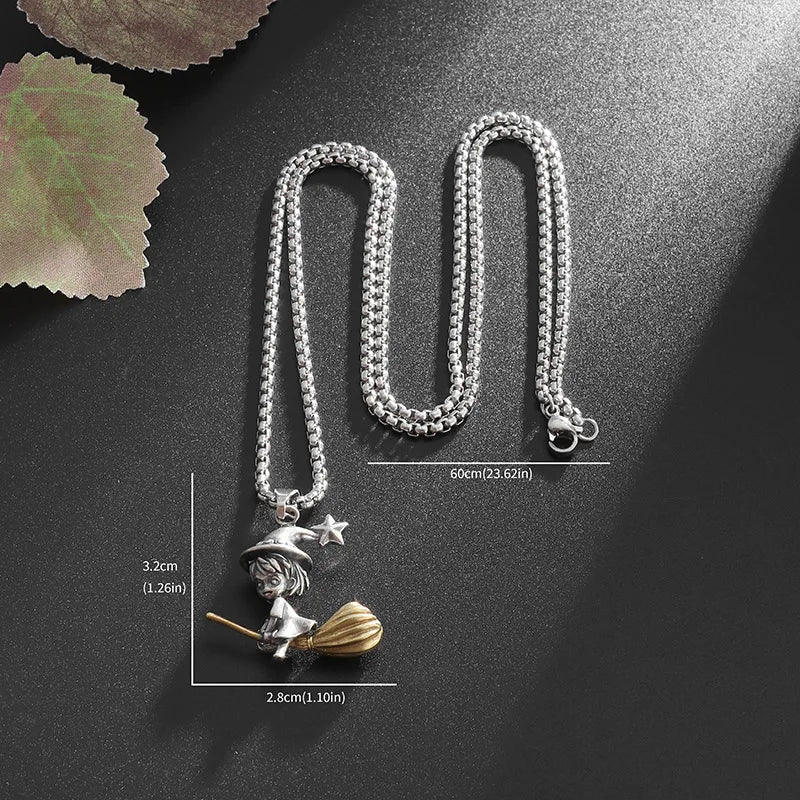 Gold Star Witch Pendant Necklace Retro