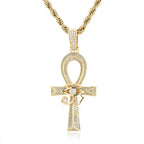 Gold Cross Ankh Pendant Necklace Iced Out 18K