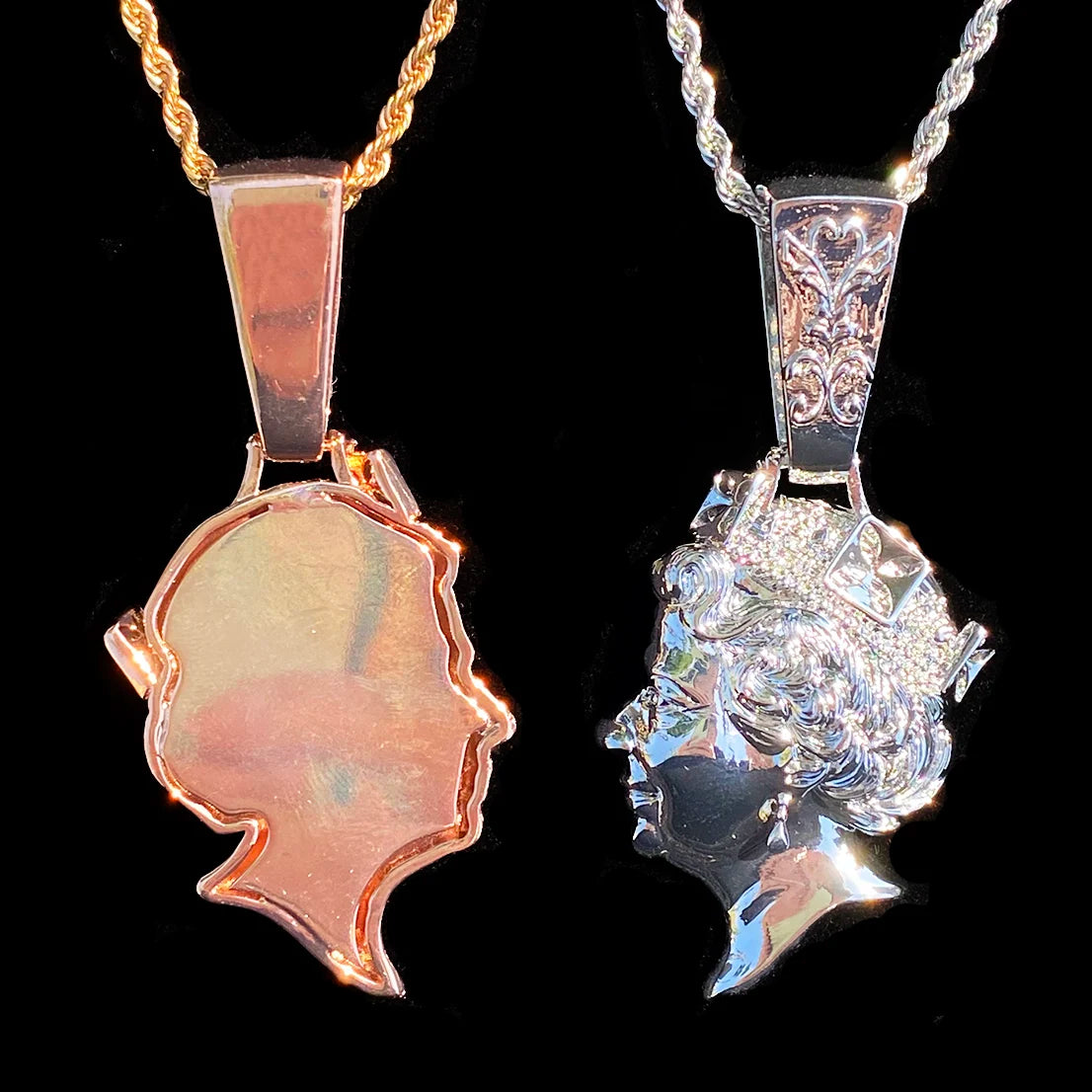Aokaishen Iced Out United kingdom Queen Head Necklace Pendant for Men Real Gold Plated 5A Cubic Zirconia Hip Hop Jewelry