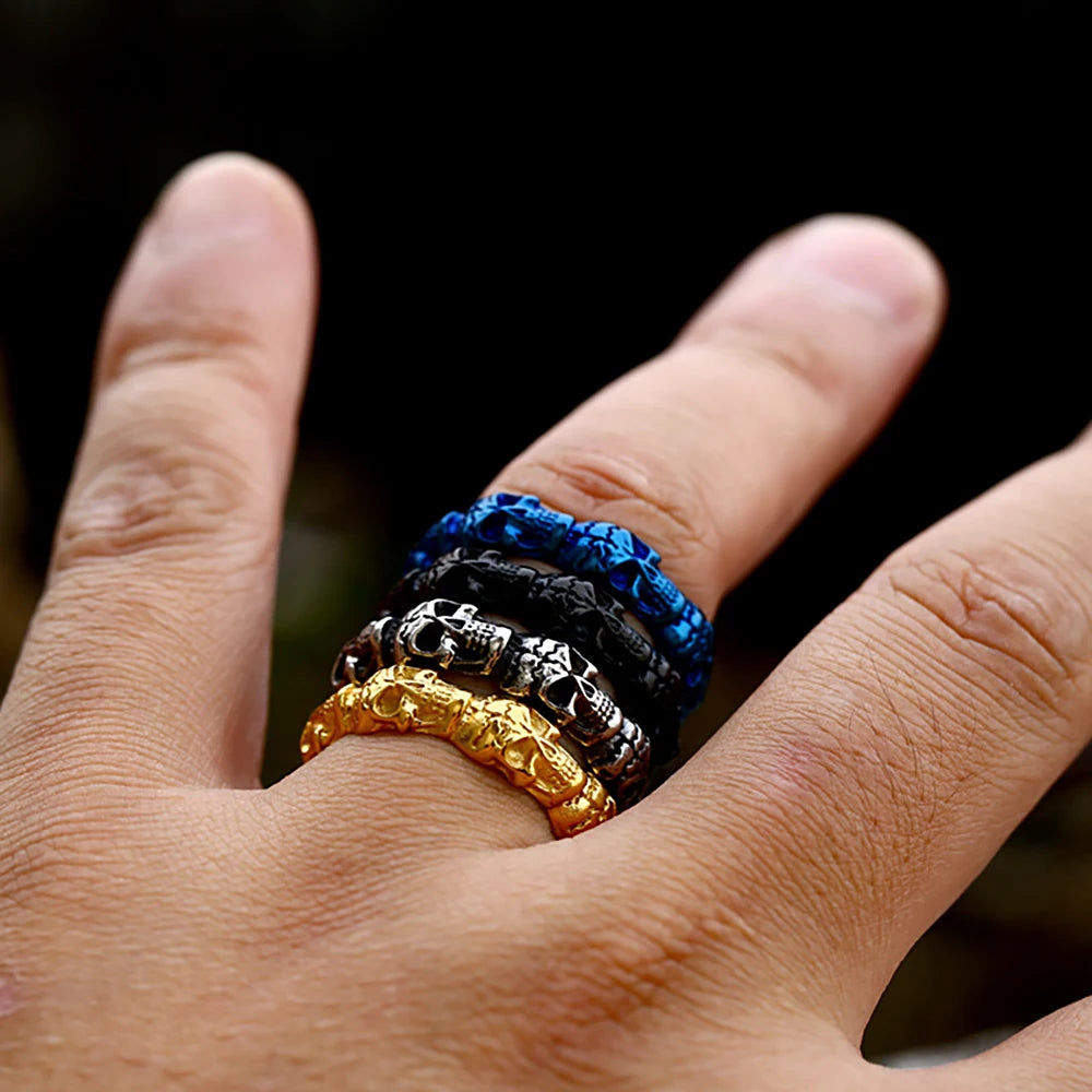 Unique Vintage 316L Stainless Steel Skull Ring For Men Punk Fashion Colorful Skull Rings Couples Biker Jewelry Gifts