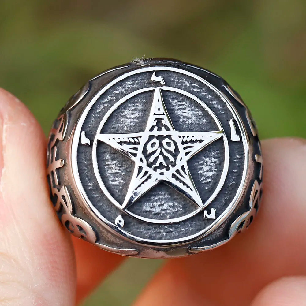 New New Fashion Vintage Pentagram Five Point Star Ring Stainless Steel Ring For Men Women Biker Punk Jewelry
