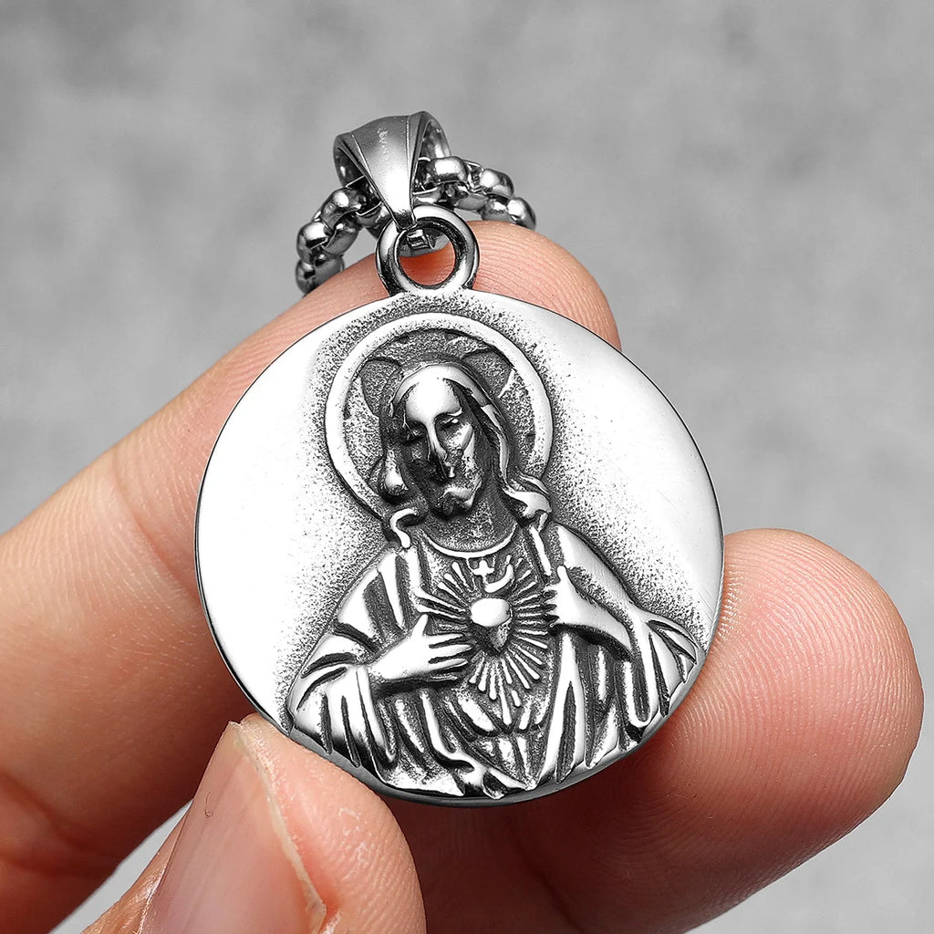 Christian Jesus Pendant 316L Stainless Steel Religion Necklaces Men Chain Bless Pray Rock Punk Party Jewelry Xmas Gift