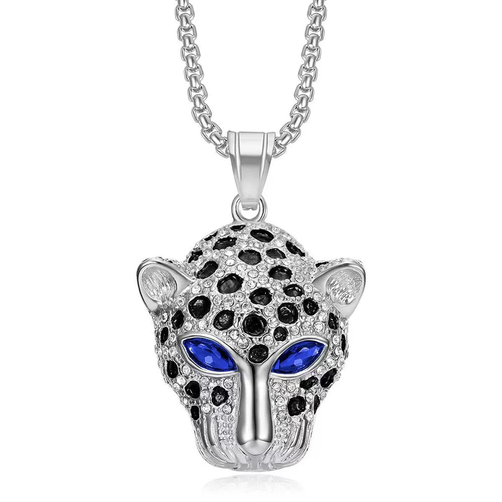 Vintage Stainless Steel Leopard Head Pendant Necklace Gothic Hip Hop Classic Animal Necklaces For Men Fashion Party Jewelry Gift
