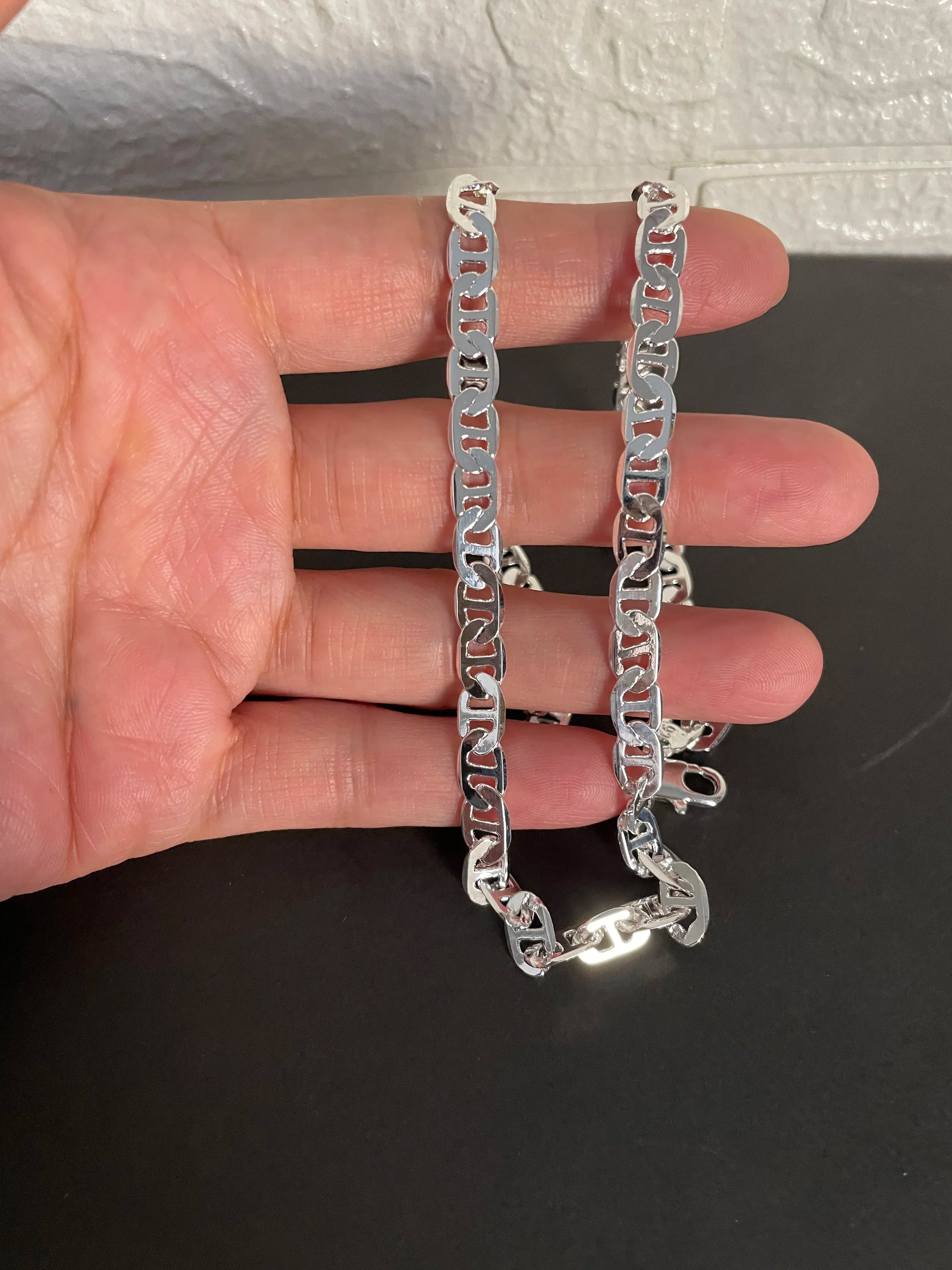 925 Sterling Silver Necklace 6mm Side Z-Shaped Necklace for Men and Women Jewelry Gift 45-60cm