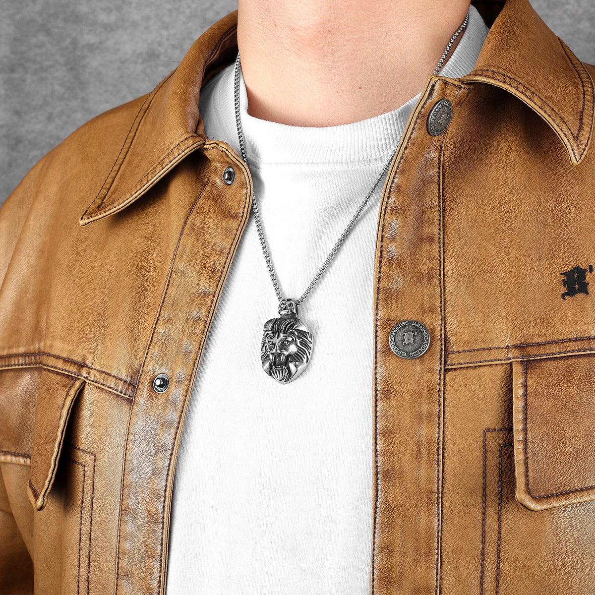 Vintage Gothic Lion Head Skull Pendant Necklace — Stainless Steel