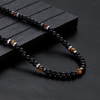 Obsidian Tiger Eye Minimalist Choker Necklace — Black-Tone, 6mm