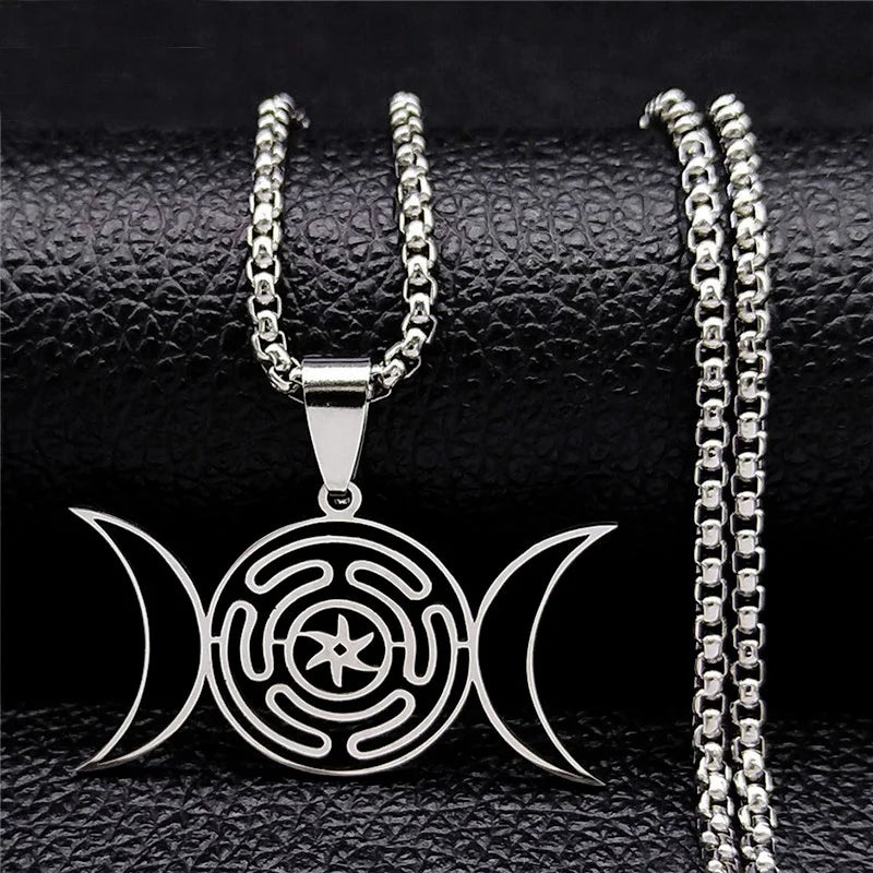 Hekate Wheel Moon Sun Pendant — Stainless