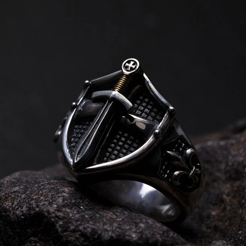 Medieval Templar Shield Open Ring — Zinc Alloy