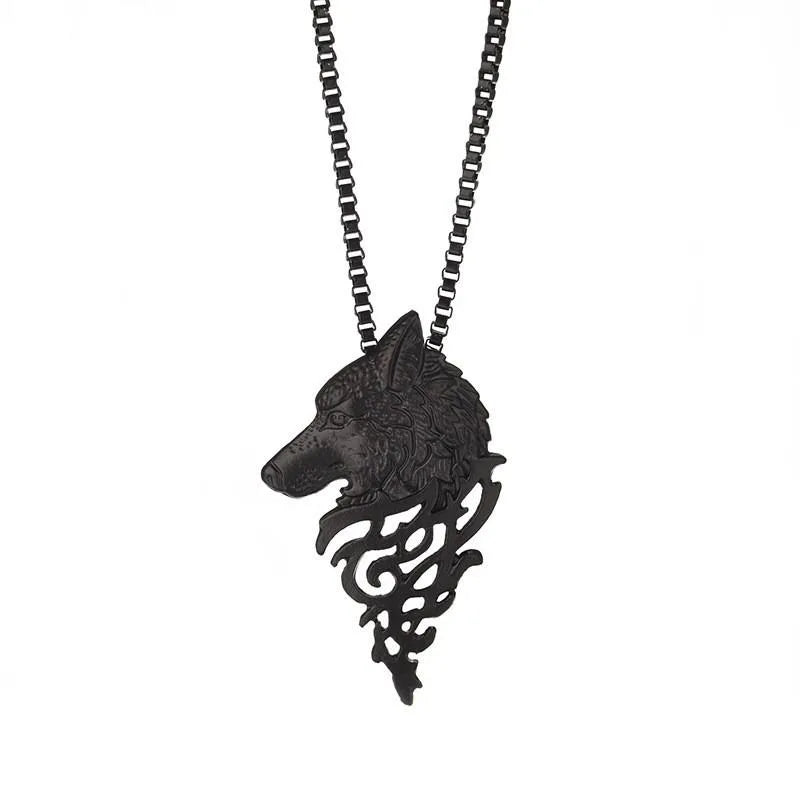 Vintage Men Wolf Head Pendant Necklace Sweater Cosplay Jewelry