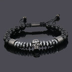 Luxury Black Natural Stone Beads Skull Crown Leopard Head Charms Man Bracelet For Women Hand Jewelry Gift