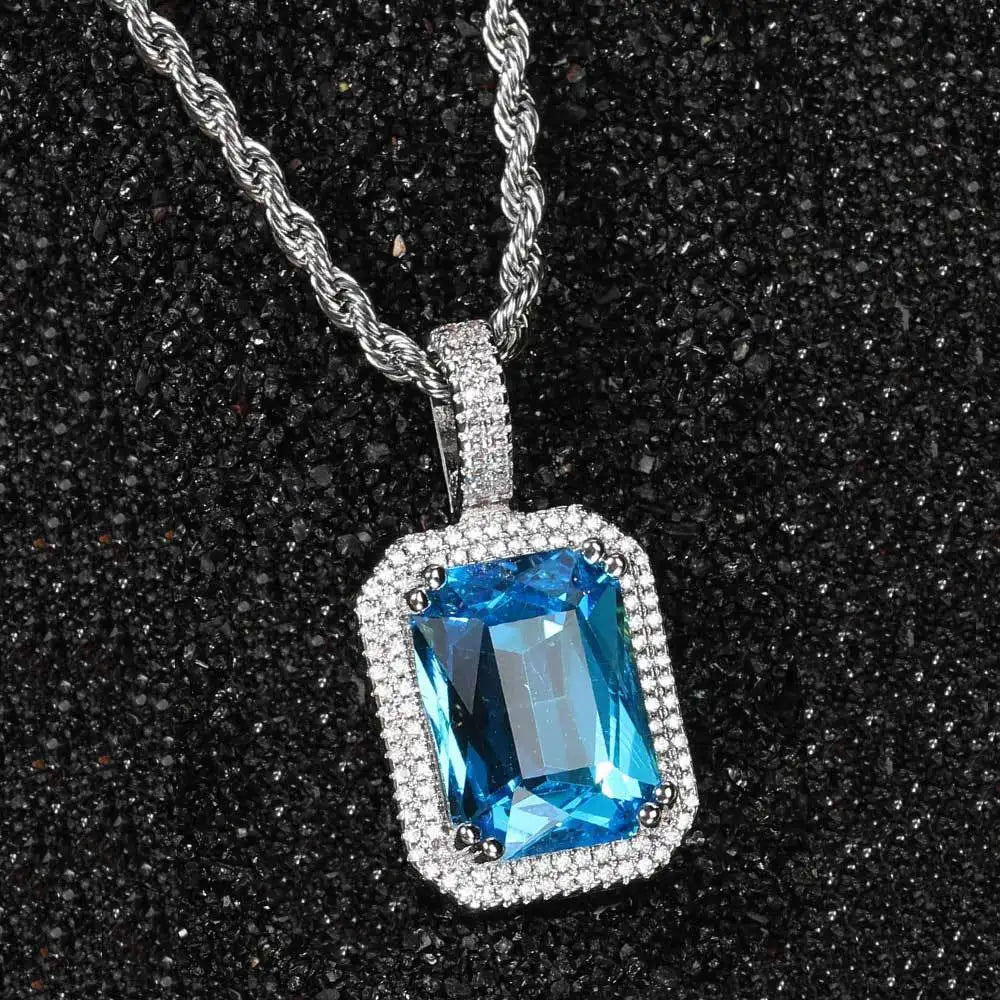 Iced Out Rope Pendant Necklace Stainless Steel