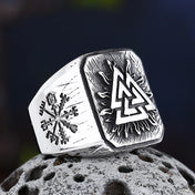 Viking Mens Stainless Steel Amulet Ring With Compass Triangle Odin Vegvisir Rings Nordic Talisman Biker Jewelry Gift for Men