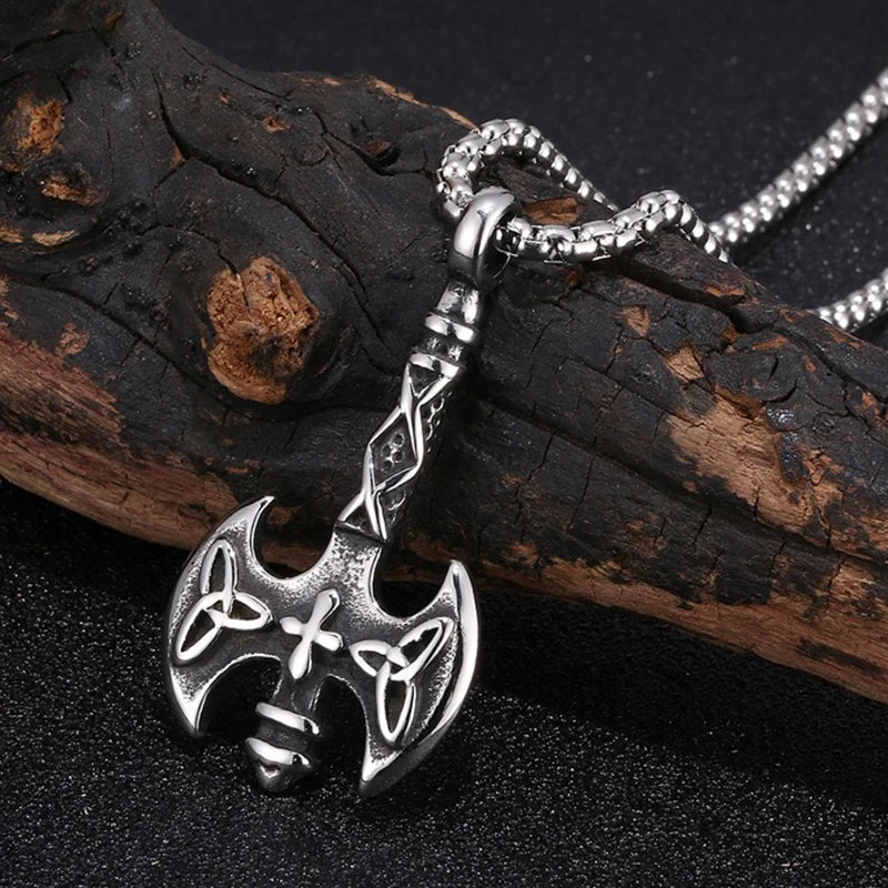 Silver Viking Axe Pendant Necklace Box Chain