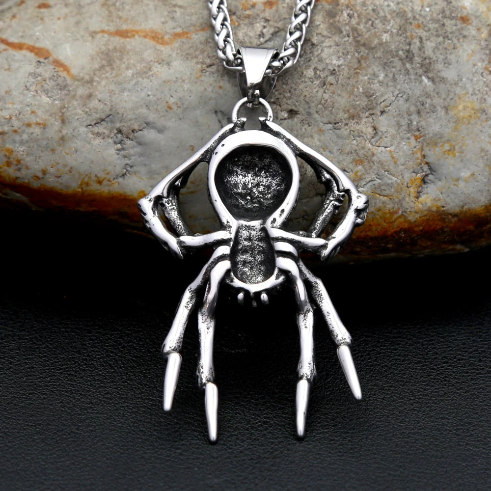 Vintage Gothic Spider Pendant Necklace Stainless Steel Punk Animal Necklace For Men Unique Biker Jewelry Gift