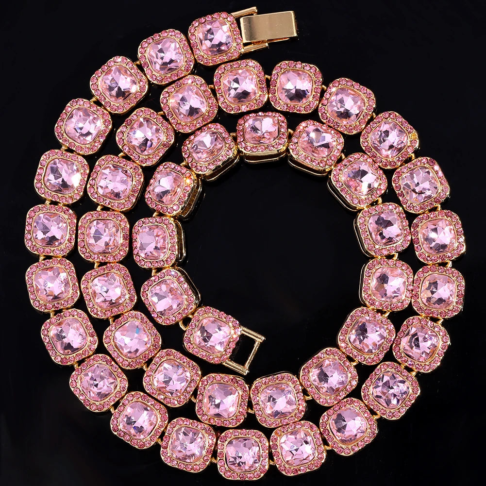Iced Out Cuban Link Chain For Men Bling Square Tennis Chain Diamond Cuban Chain Hiphop Necklace Jewelry