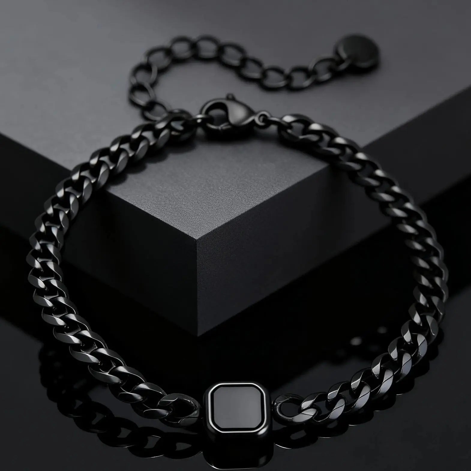 Trendy Stainless Steel Cuban Chain Bracelet for Men, Fashion Square Charm Waterproof Bracelet, Punk Classic Jewelry Gift