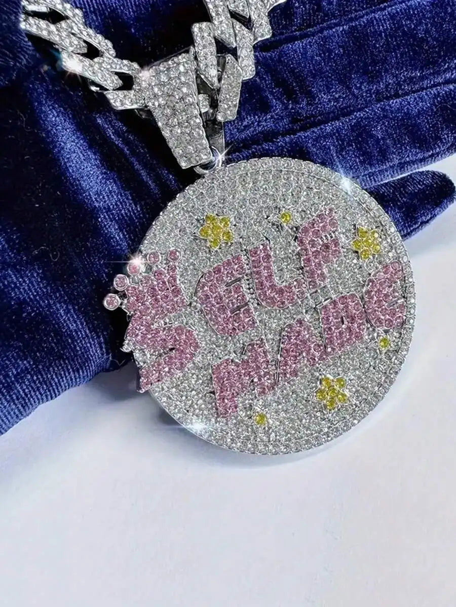SGIAWETA-1pc Star-Shaped Letter Inlaid Ice Crystal Pendant Cuban Chain Necklace, Unisex, Cool And Charming Hip-Hop