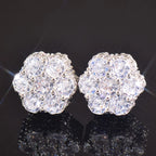 Hip Hop Claw Setting 5A+ Cubic Zirconia Bling Ice Out Stud Earring Male Flower CZ Earrings for Men Rapper Jewelry Gold