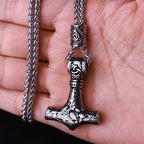 Multi Style Beaded Viking Thor's Hammer Pendant Necklace Stainless Steel Necklace Men Biker Mjolnir Amulet Jewelry