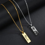 Letdiffery Custom Engraved Eyes Necklaces for Women Men Stainless Sreel Laser Carve Photo Names Square Pendant Jewelry