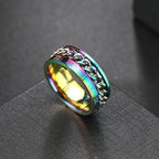 Anxiety Fidget Rings For Men Spining Titanium Stainless Steel Colorfully Spinner Rotatable Chain Jewelry Rotating Rings