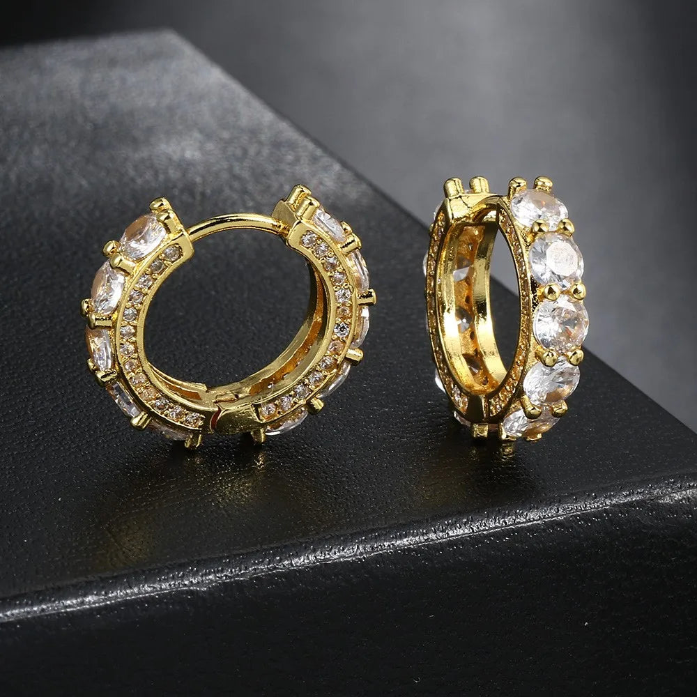 Gold Iced Out Huggie Hoop Earrings Zircon