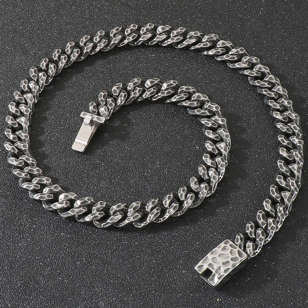 60CM Long 13MM Wide Choker Necklace Man Men's Solid Stainless Steel Curb Cuban Link Chain Necklaces for Men Male