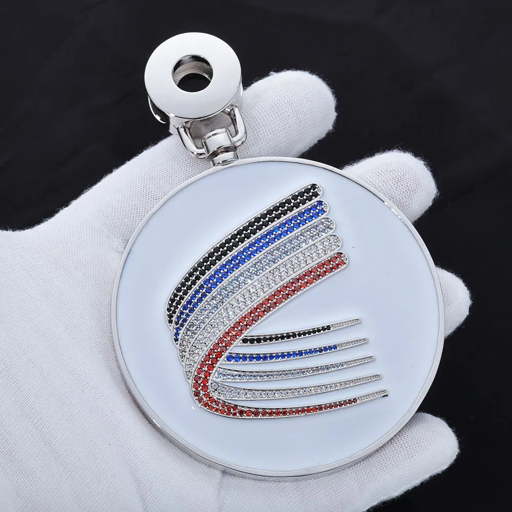 Iced Out Logo Circle Pendant Necklace Rotating 3-Inch
