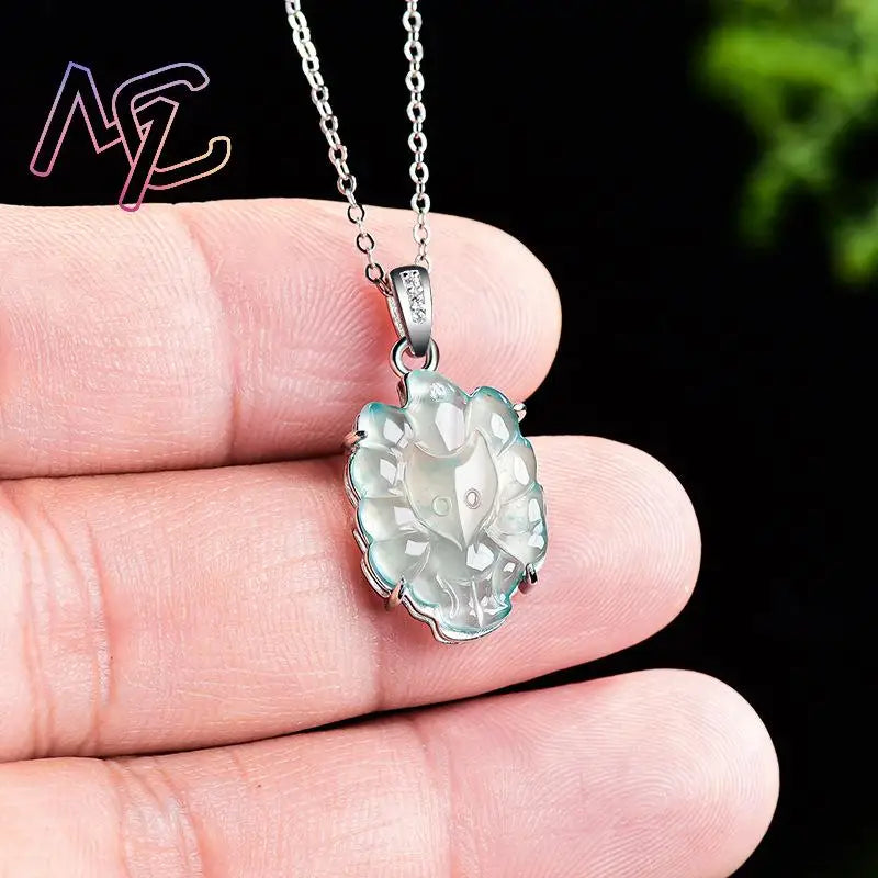 Myanmar Jadeite Nine Tailed Fox Pendant Necklace Lucky Natural Gemstone Stone Charm Luxury Burmese Jade Vintage