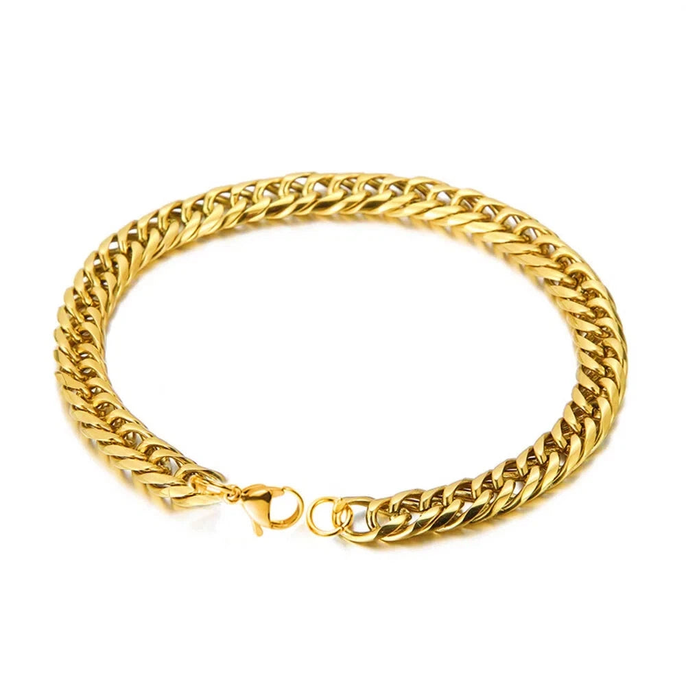 HIGH POLISH Gold Silver Color Cuban Chain Bracelets for Men,Women Stainless Steel Chain Wristband,Causal Simple Jewelry