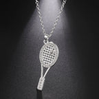HIPEE Trendy Zinc Alloy Shiny Crystal Tennis Racket Pendant Necklace for Women Girls Sports Series Charm Necklaces Party Jewelry