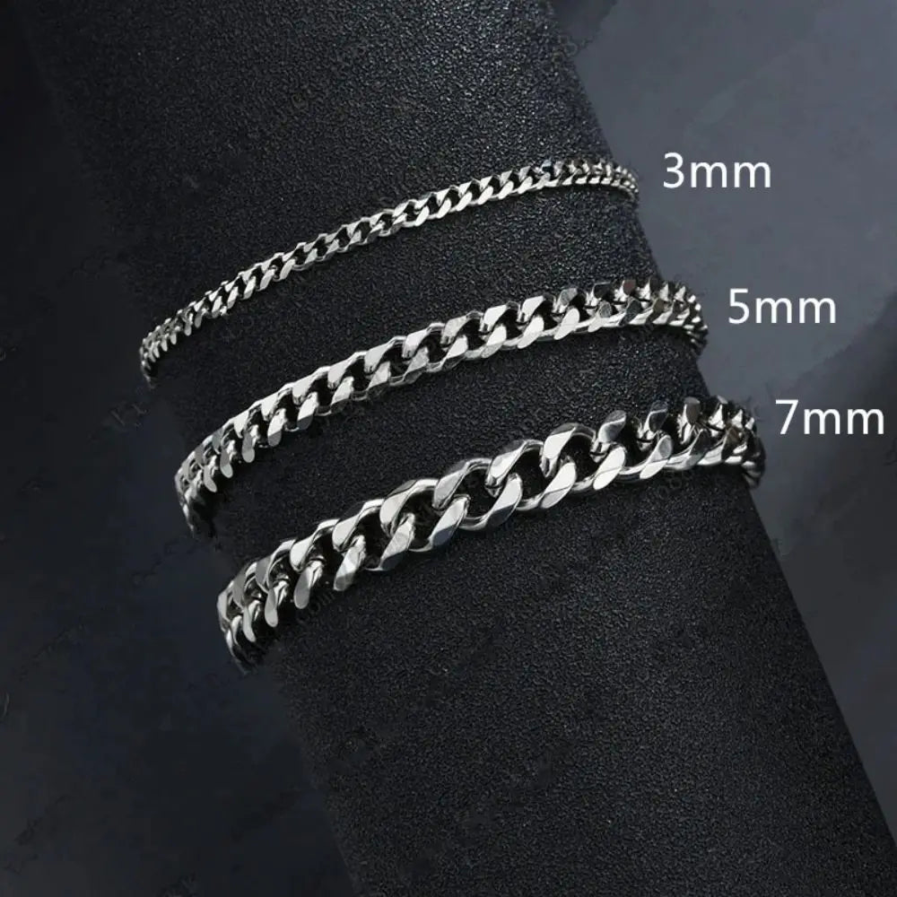 21cm Hot Trendy Cuban Chain Men Bracelet Classic Stainless Steel 3 5 7mm Width Chain Bracelet For Men Women Jewelry Party Gift
