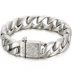 16MM Wide Gold Color Stainless Steel Curb Chain Man Bracelet Male Skull Head Bikers Jewelry Friendship Men's Bracelets