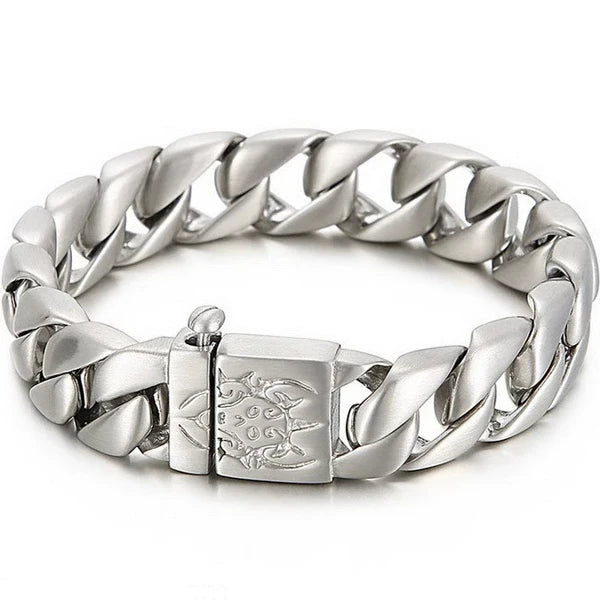 16MM Wide Gold Color Stainless Steel Curb Chain Man Bracelet Male Skull Head Bikers Jewelry Friendship Men's Bracelets