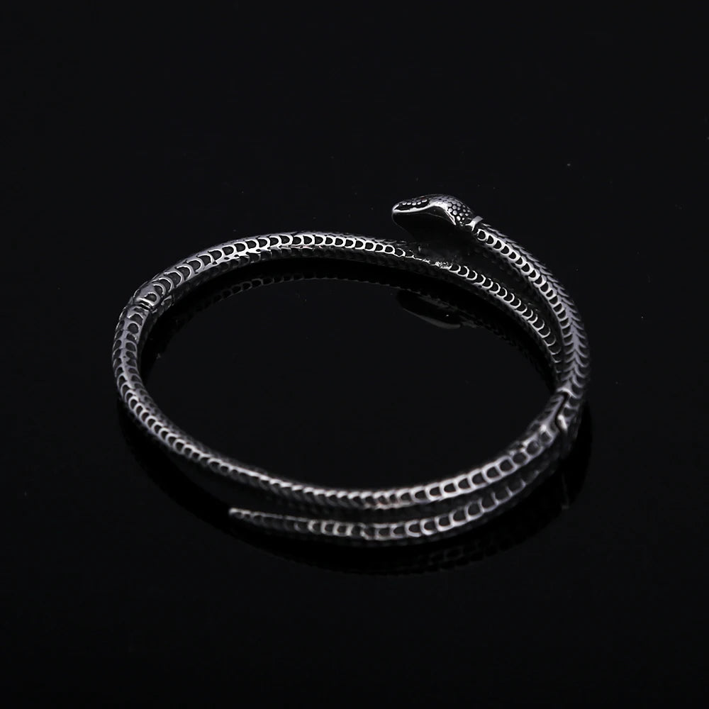 Gothic Vintage Viking Snake Bracelet With Red Stone For Men Women Stainless Steel Punk Rock Animal Bangles Fashion
