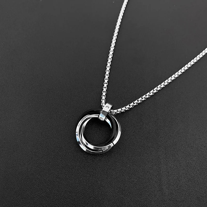Necklace For Men Hip-hop Three-ring Titanium Steel Does Not Fade Simple Refined Minor Personality Brand Red Tide Pendant
