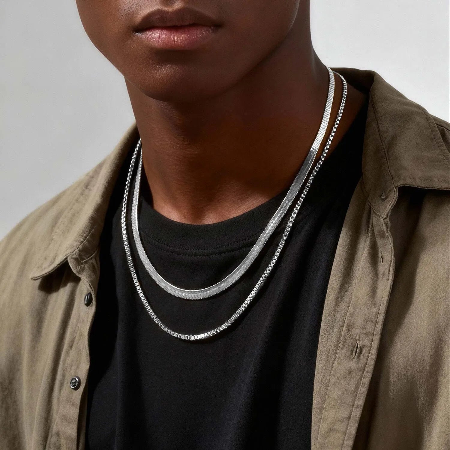 Two-Tone Snake Box Chain Necklace — Stainless Steel