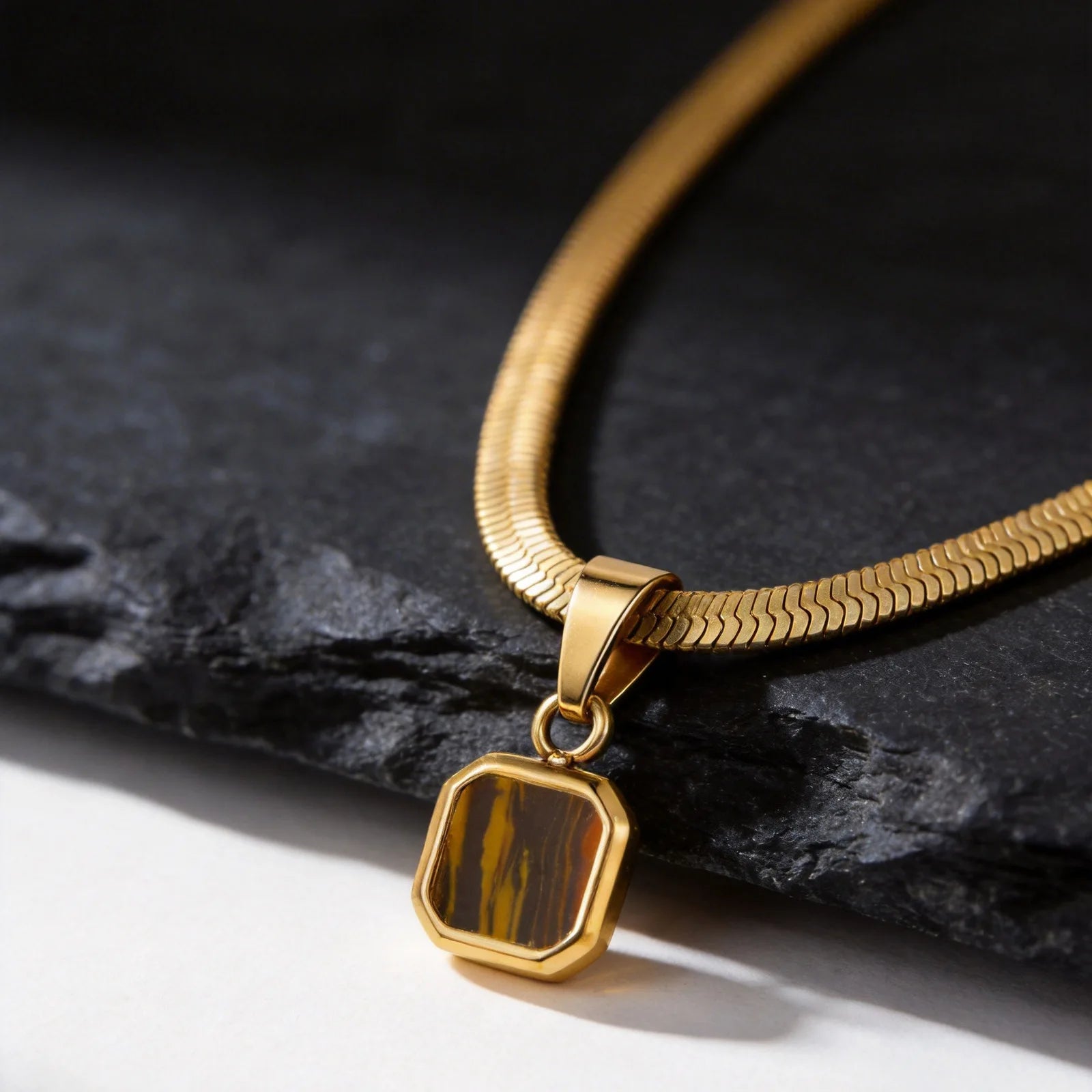 Stone Cuban Chain Pendant Necklace — SS